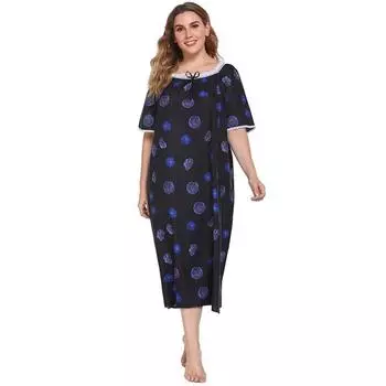 Весенне-осенние женские ночные рубашки с короткими рукавами и цветочным принтом, повседневные свободные женские ночные рубашки большого размера XXL