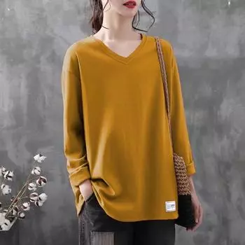 Весенне-осенние женские однотонные базовые свободные классические повседневные офисные женские топы с V-образным вырезом и длинным рукавом с эполетами 4XL белый