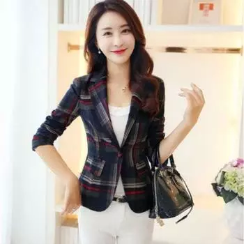 Весенне-осенние женские пиджаки, новая куртка с решеткой на одной пуговице, тонкие элегантные повседневные офисные тонкие шикарные уличные женские пиджаки, пальто, топы S