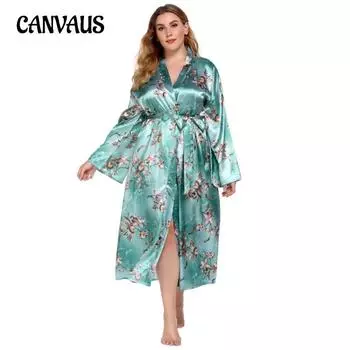 Весенне-осенние женские пижамы большого размера, домашнее платье, пижамный халат, имитация шелка, цветной принт, домашняя повседневная ночная рубашка XL