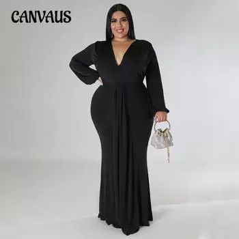 Весенне-осенние женские платья, модные сексуальные платья нестандартной формы с v-образным вырезом и длинными рукавами больших размеров L чёрный