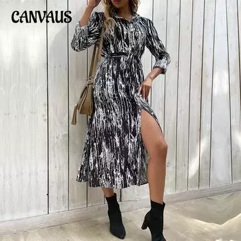 Весенне-осенние женские платья с длинными рукавами и завязками на талии. S чёрный