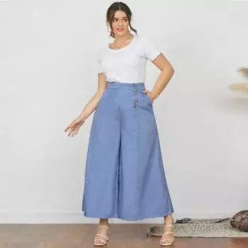 Весенне-осенние женские полосатые широкие длинные брюки с высокой талией S тёмно-синий