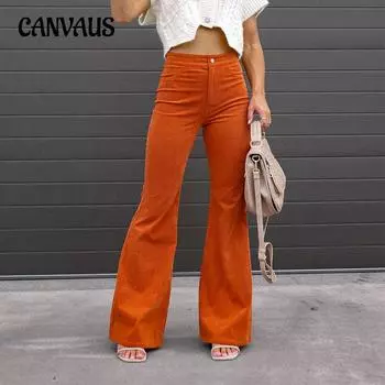 Весенне-осенние женские повседневные брюки, однотонные тонкие брюки со средней талией, микро-расклешенные брюки, вельветовые повседневные брюки S