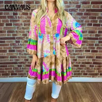 Весенне-осенние женские принтованные платья свободного покроя, модные платья больших размеров S синий