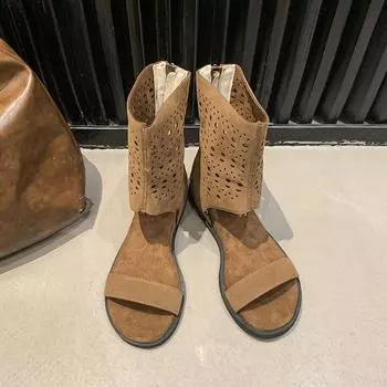 Весенне-осенние женские сандалии-ботильоны с открытым носком и внутренней платформой, повседневные, ажурные 35 верблюд