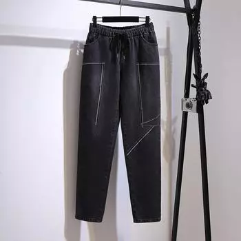 Весенне-осенние женские свободные джинсы, широкие брюки, большие размеры, уличные джинсы в стиле ретро с высокой талией, шаровары с карманами, укороченные брюки