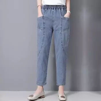 Весенне-осенние женские свободные повседневные джинсы с высокой талией XXXXL синий