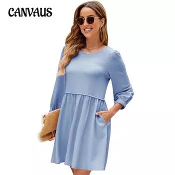 Весенне-осенние женские свободные струящиеся мини-кукольные платья с круглым вырезом и разрезом на талии с объемными рукавами и завязками на талии S белый