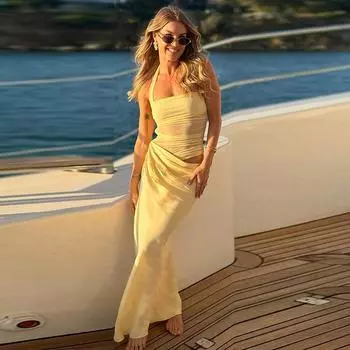 Весенне-осенние женские темпераментные облегающие платья с сетчатым дизайном, прозрачные, с талией и воротом-халтером S чёрный