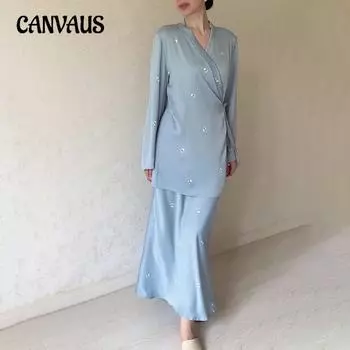 Весенне-осенние женские топы с длинными рукавами и юбки с бретелькой на шее, модный темпераментный комплект с длинными рукавами, атласные платья с v-образным вырезом и принтом S