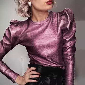 Весенне-осенние женские топы с круглым вырезом и длинными рукавами, пуловеры, топы в стиле панк, однотонные розовые/золотые/серебряные цвета, свободные повседневные футболки, женская мода S серебряный