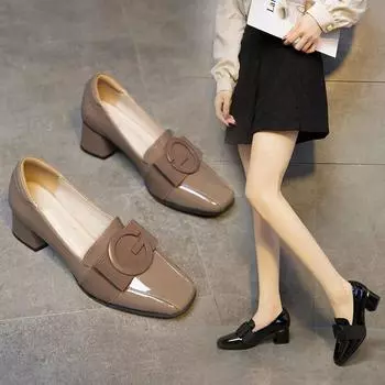 Весенне-осенние женские туфли-лодочки из лакированной кожи, модельные туфли, туфли-лодочки на высоком каблуке с квадратным носком, женская обувь Zapatos Mujer 35 чёрный