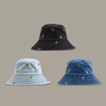 Весенне-осенний антистуденческий тренд, джинсовая панама, женская универсальная простая панама с вышивкой авокадо M56-58cm чёрный