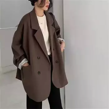 Весенне-осенний белый пиджак, женский весенне-осенний повседневный свободный элегантный ретро-костюм XXXL чёрный