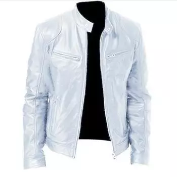 Весенне-осенний деловой джентльменский кардиган на молнии с карманами и украшениями из искусственной кожи с вертикальным воротником, приталенная кожаная куртка, пальто, модная мужская одежда S белый