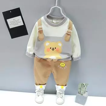 Весенне-осенний детский комплект из двух предметов с длинными рукавами и принтом животных для девочек, брючный костюм с героями мультфильмов 80cm красный