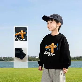 Весенне-осенний детский новый универсальный свитер с объемным рисунком самолета 90cm чёрный