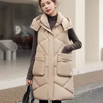 Весенне-осенний хлопковый жилет для женщин средней длины с воротником-стойкой, свободный повседневный стиль, универсальная толстая теплая хлопковая майка XXXL белый