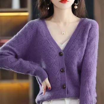 Весенне-осенний кардиган 2022, новый свитер с v-образным вырезом, пальто-кардиган, женская мода, универсальный повседневный внешний свитер в иностранном стиле, топ One Size зелёный