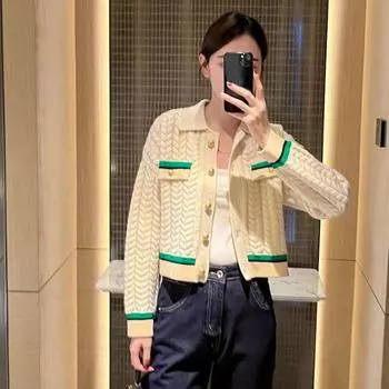 Весенне-осенний кардиган 2022, женский маленький ароматный свитер, кардиган, трехмерный цветочный контрастный женский вязаный свитер One Size красный