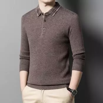 Весенне-осенний кардиган мужской свитер с лацканами 100% чистая шерсть свитер нижняя рубашка папа топ мужская одежда M