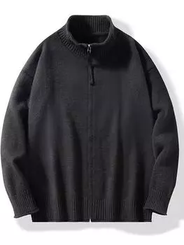 Весенне-осенний кардиган на молнии со стойкой воротником, новый стиль, мужской молодежный повседневный модный свитер, однотонный теплый вязаный свитер M