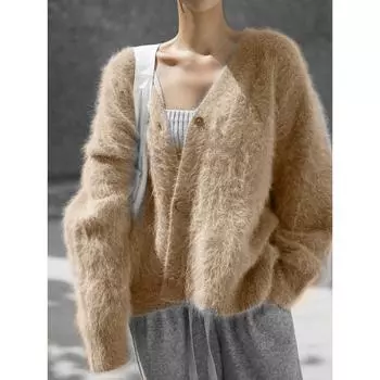 Весенне-осенний кардиган, свободный свитер, куртка, мягкий трикотаж с длинным рукавом L чёрный