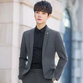 Весенне-осенний клетчатый маленький мужской костюм корейская версия модный облегающий грубый красивый повседневный пиджак топ S