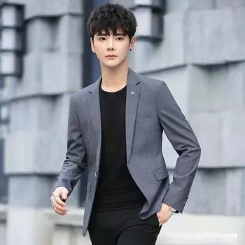 Весенне-осенний клетчатый маленький мужской костюм корейская версия модный облегающий грубый красивый повседневный пиджак топ S темно-серого