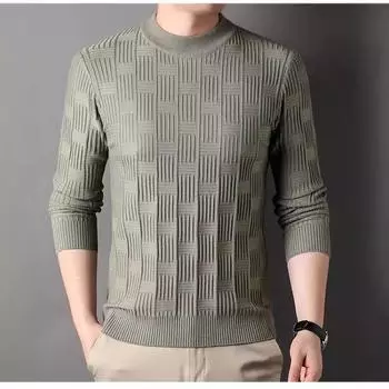 Весенне-осенний клетчатый свитер с круглым вырезом, жаккардовый повседневный вязаный свитер с теплым низом, вязаный свитер M серый