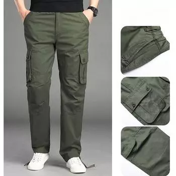 Весенне-осенний комбинезон для путешествий на открытом воздухе с несколькими сумками, мужские модные брендовые свободные прямые рабочие брюки большого размера из чистого хлопка, повседневные брюки 5XL чёрный