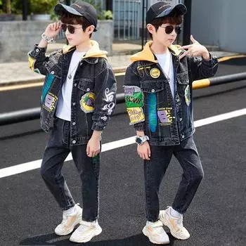 Весенне-осенний комплект для маленьких мальчиков и мальчиков, детское пальто + брюки, повседневные топы для подростков, детский костюм 110