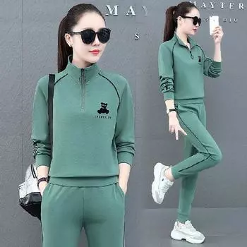 Весенне-осенний комплект из 2 предметов с принтом, пуловер на молнии, спортивные костюмы длиной до щиколотки, шаровары, женский наряд XXXXL чёрный