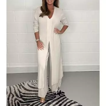 Весенне-осенний комплект женских брюк, длинные удобные повседневные топы, длинные брюки, комплект из двух предметов M синий