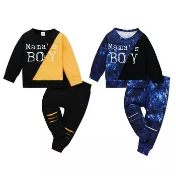 Весенне-осенний костюм для маленьких мальчиков, спортивный костюм с принтом тай-дай в стиле пэчворк, 2 предмета, спортивный костюм для новорожденных девочек, комплект одежды с буквами 110