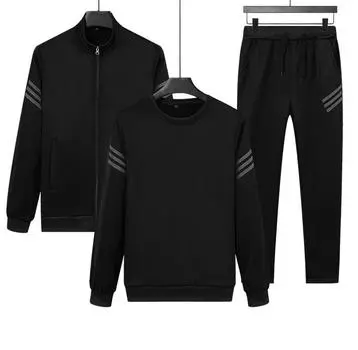Весенне-осенний костюм для отдыха, мужской кардиган, свитер, костюм с воротником-стойкой, спортивный комплект из трех предметов для отдыха XL чёрный