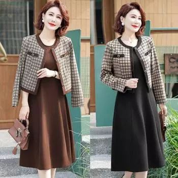 Весенне-осенний костюм-двойка в стиле «Маленькие духи» для женщин среднего и пожилого возраста XXXXL чёрный