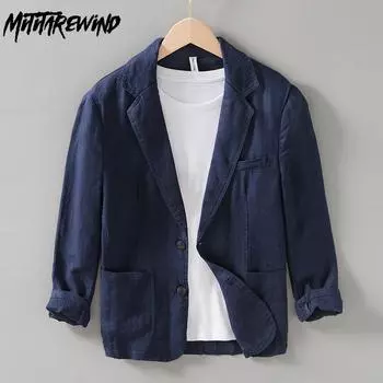 Весенне-осенний костюм и блейзеры для мужчин, повседневные дышащие повседневные свободные пальто, однотонная куртка на пуговицах из чистого льна, молодежная мужская одежда в британском стиле M белый
