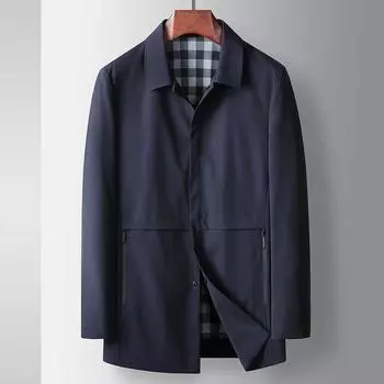Весенне-осенний лацкан для людей среднего возраста и молодежи, легкий роскошный деловой тренчкот, тонкая повседневная куртка 170 чёрный