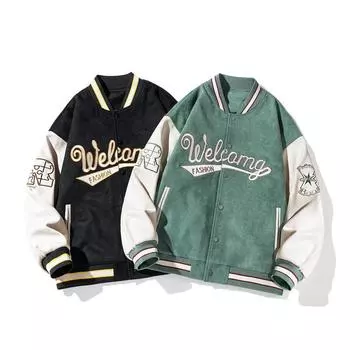 Весенне-осенний модный тренд: универсальная вышитая буква, подходящая по цвету замшевая куртка-стойка, бейсбольная форма M