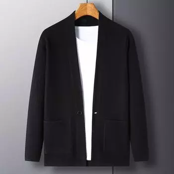 Весенне-осенний мужской и женский свободный вязаный кардиган в одном стиле с большим карманом на одной пуговице, модный тренд, корейское пальто M