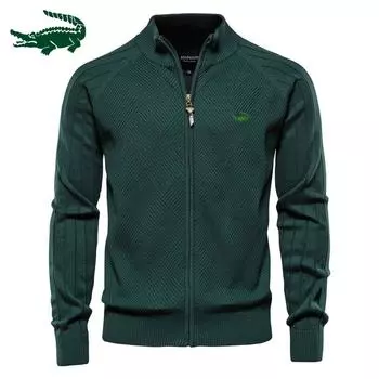 Весенне-осенний мужской кардиган, пальто, новый однотонный жаккардовый свитер-поло, повседневный вязаный свитер с высоким воротником M синий