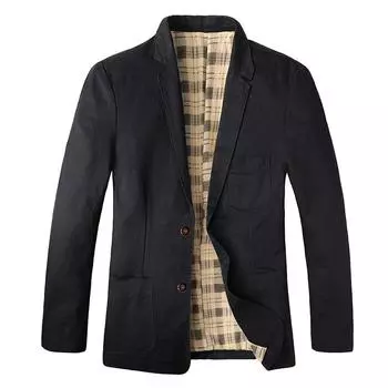 Весенне-осенний мужской костюм из хлопка, повседневный тонкий костюм, стираная мужская одежда, удобный универсальный пиджак M чёрный