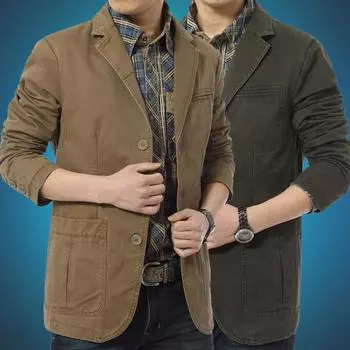 Весенне-осенний мужской костюм, повседневный костюм из хлопка, большой размер, маленький блейзер, тонкая куртка для инструментов M хаки