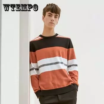 Весенне-осенний мужской модный пуловер с круглым вырезом и цветными блоками XXL