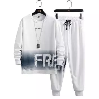 Весенне-осенний мужской модный свитер с круглым вырезом и повседневными брюками с принтом букв S серый