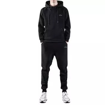 Весенне-осенний мужской молодежный тонкий хлопковый спортивный костюм с капюшоном XXXXL чёрный