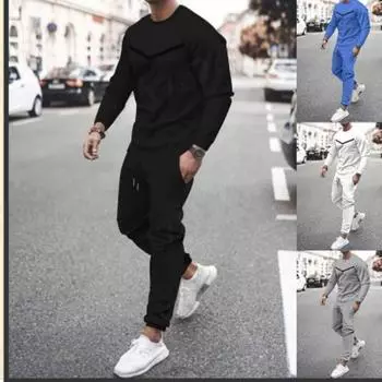 Весенне-осенний мужской повседневный костюм с длинными рукавами и принтом, модный спортивный костюм из двух частей XXXL белый