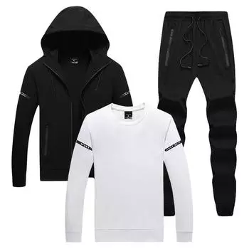 Весенне-осенний мужской повседневный спортивный костюм с капюшоном, кардиган на молнии, спортивный костюм из трех частей L